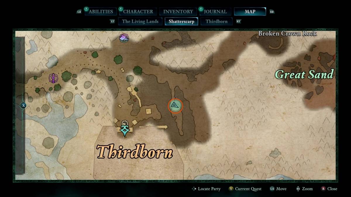 Um mapa Avowed marcado mostrando a localização exata do mapa do tesouro das Botas do Marinheiro