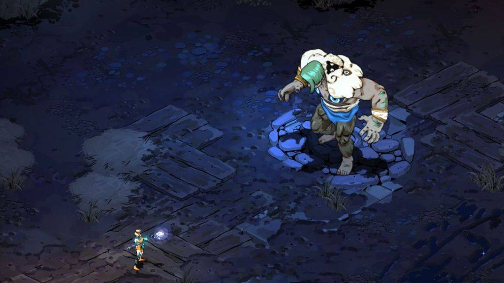Screenshot by The Escapist: Melinoe facing off against the Cyclops Polyphemus