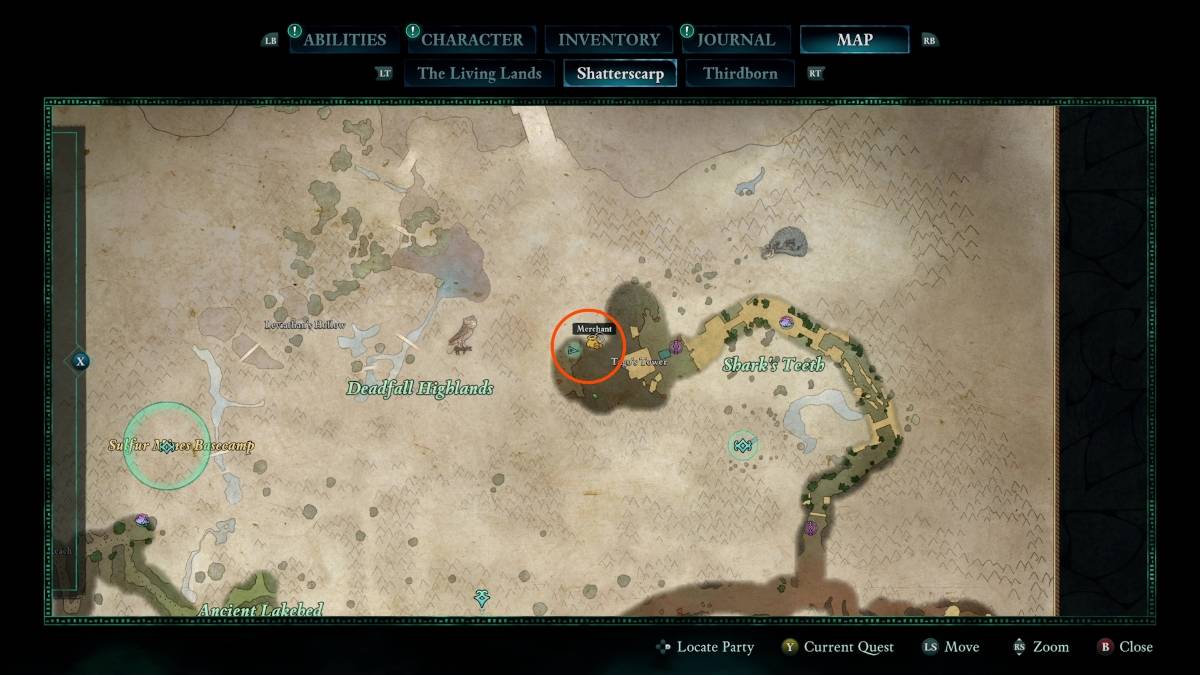 A localização do mapa em Avowed of the Robe of the Arcane Cheater Treasure Map