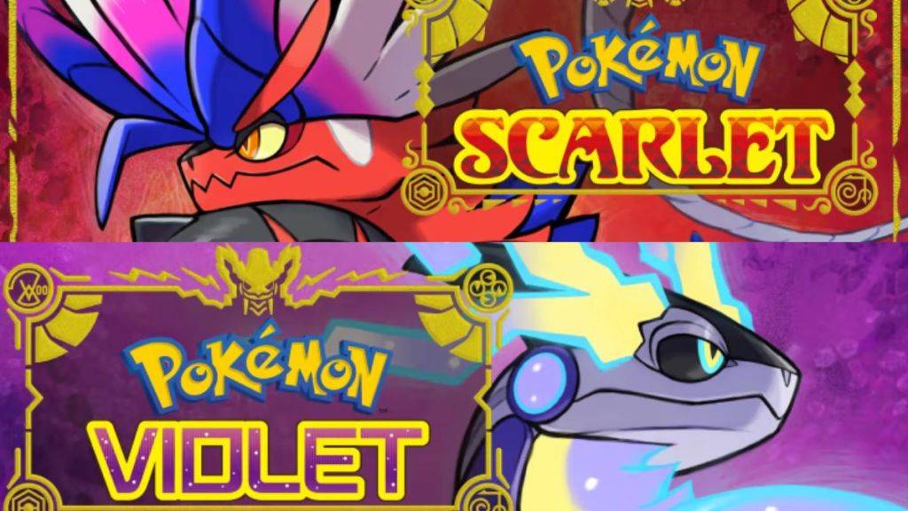 Cover Kunst für Pokémon Scarlet und Pokémon Violet mit Koraidon und Miradon sowie dem Game Logos
