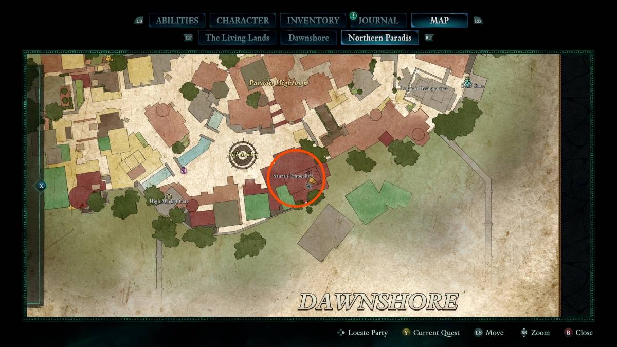 A localização do Mapa do Tesouro da Herança de Woedica em Avowed
