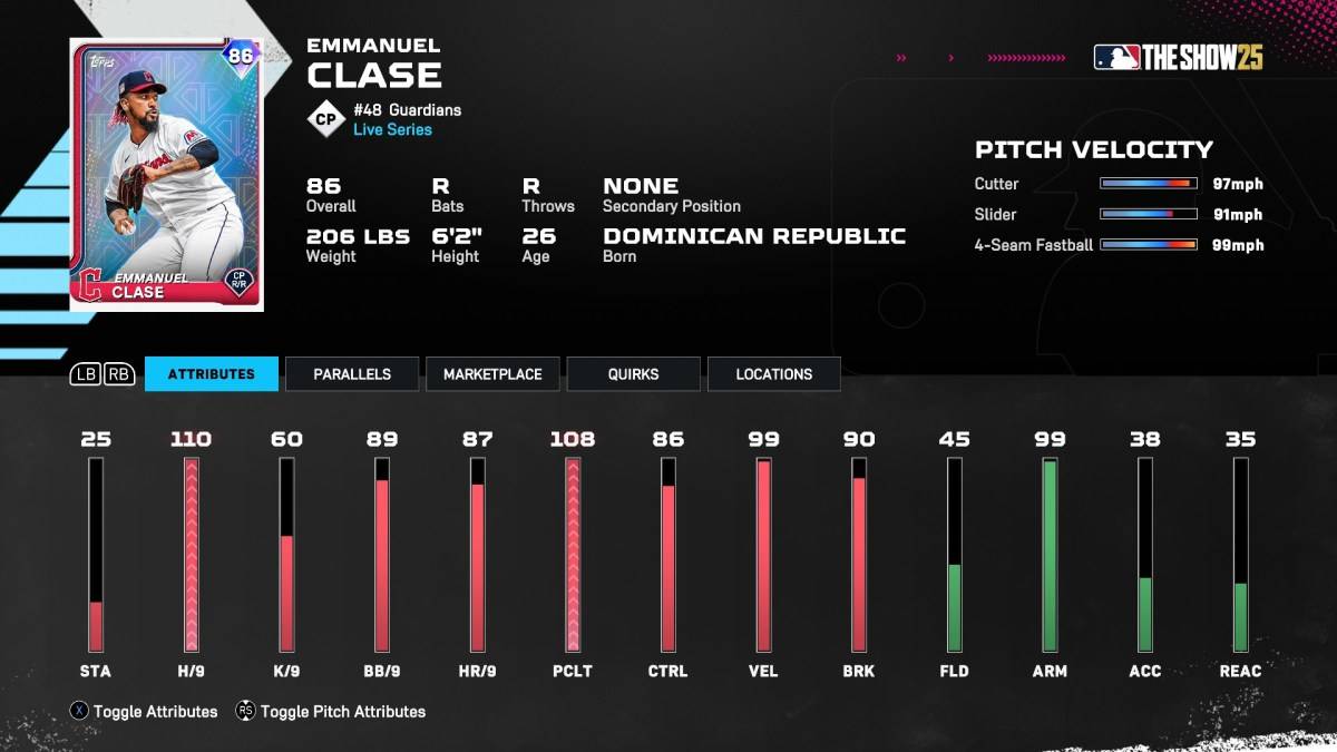 Karta dynastii Diamond Emmanuel Clase w MLB The Show 25.