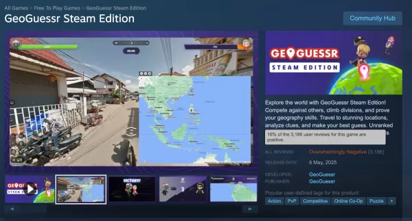 Geoguessr bertindak balas terhadap maklum balas sebagai edisi stim berhampiran bahagian bawah penarafan injap