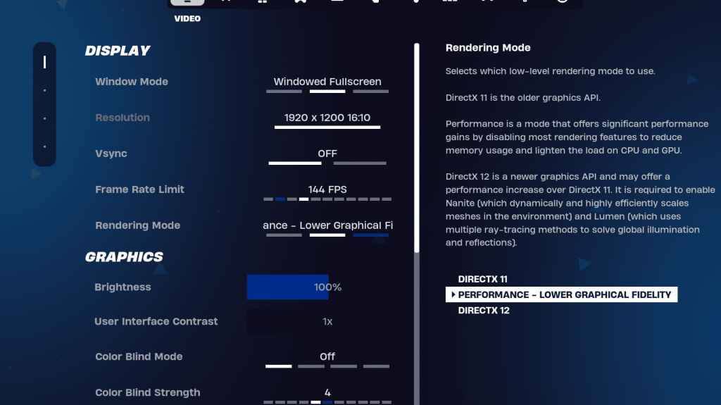 Fortnite显示设置