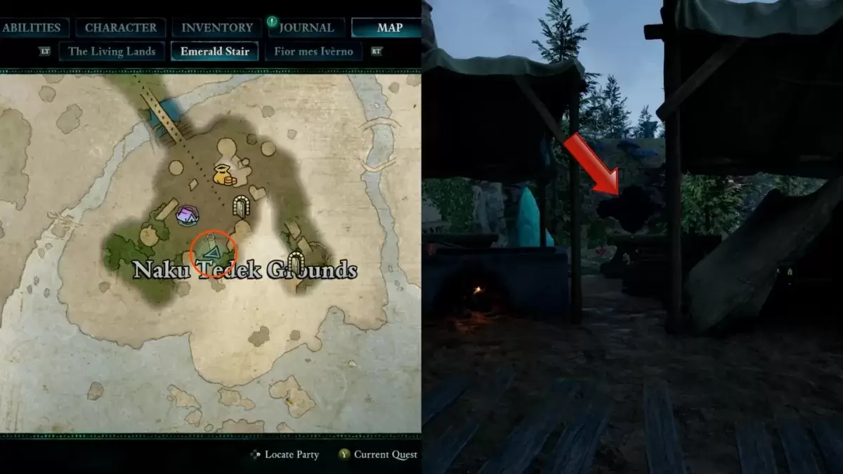 Os locais marcados como Avowed para o Earthly Eigis Treasure Map em Naku Tedek